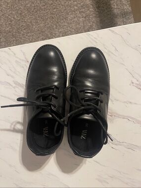 Zara Black Leather Derby Lace-Up Shoes